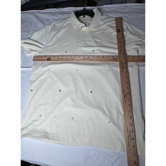 Nike Golf Polo Men L Pale Yellow Dri-Fit Icon Shield Print Shirt Light Stain - Picture 6 of 6